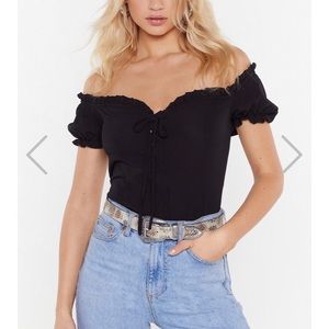 Nasty Gal Black Lace-Up Blouse